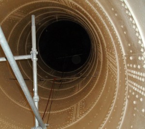 Heated lines and scaffolding were required to access the penstock’s interior surfaces